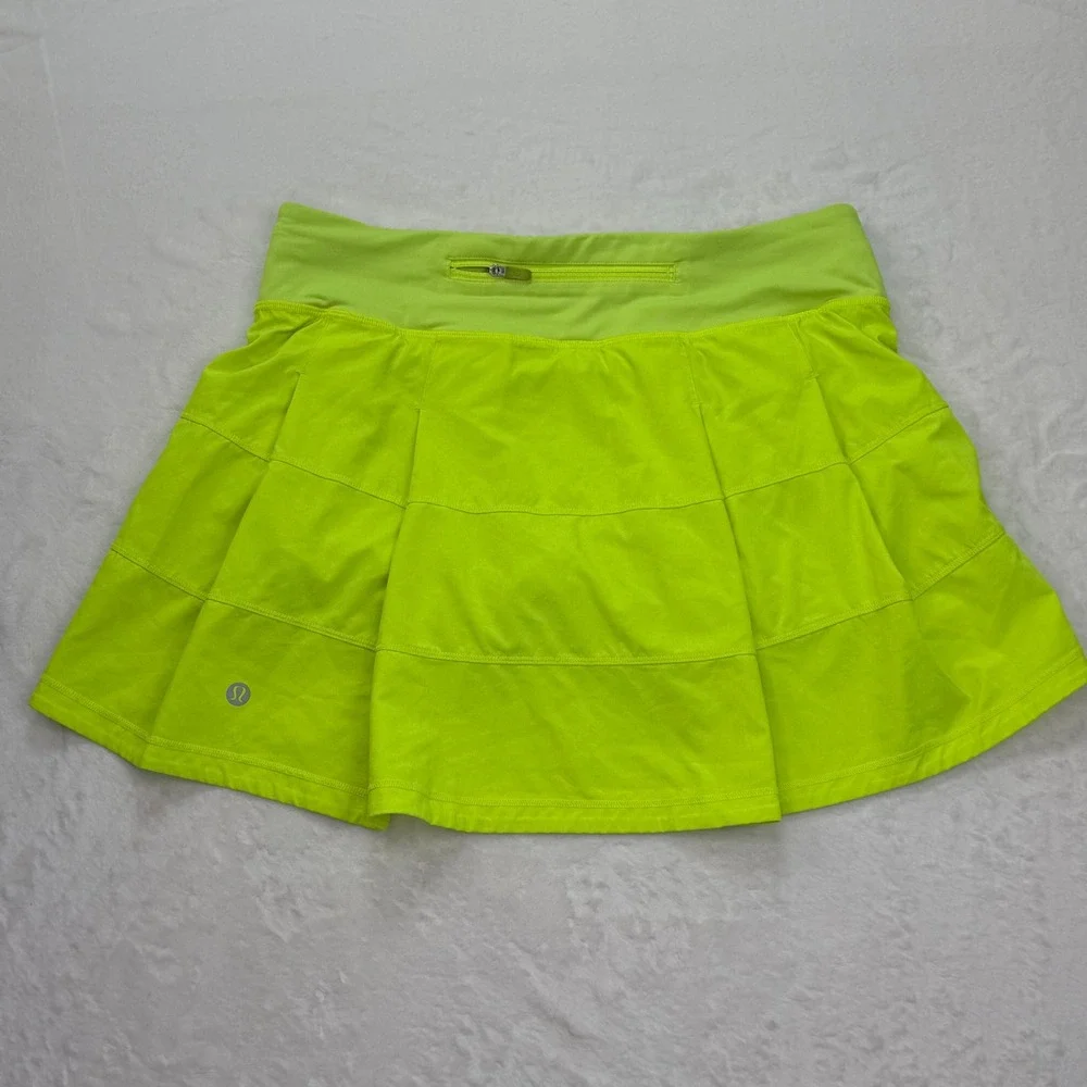 Lululemon Pace Rival Skirt Tall Neon Lime Green Activewear 6
